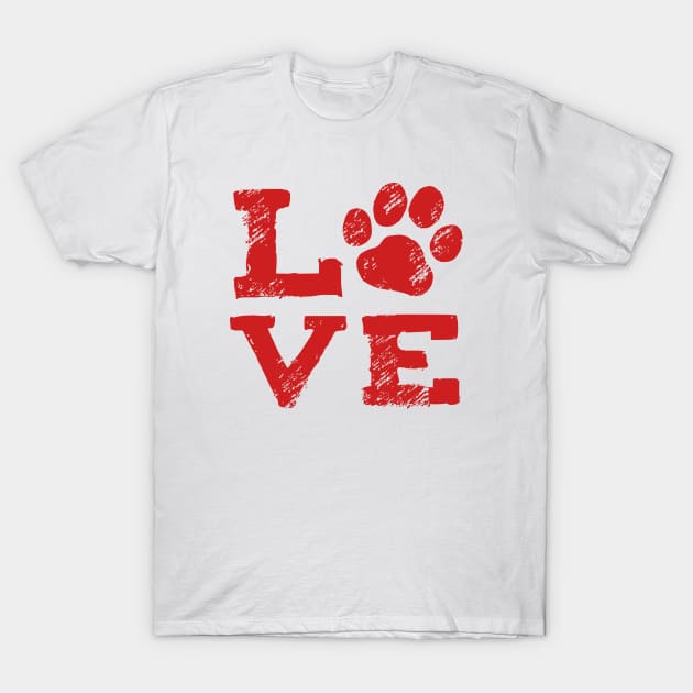 LOVE with Dog Paw Print T-Shirt by Coffee Squirrel